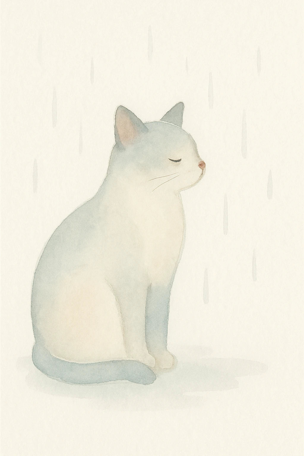 a cat sitting in the rain, watercolor style, delicate brush strokes, soft colors, wet environment emoji