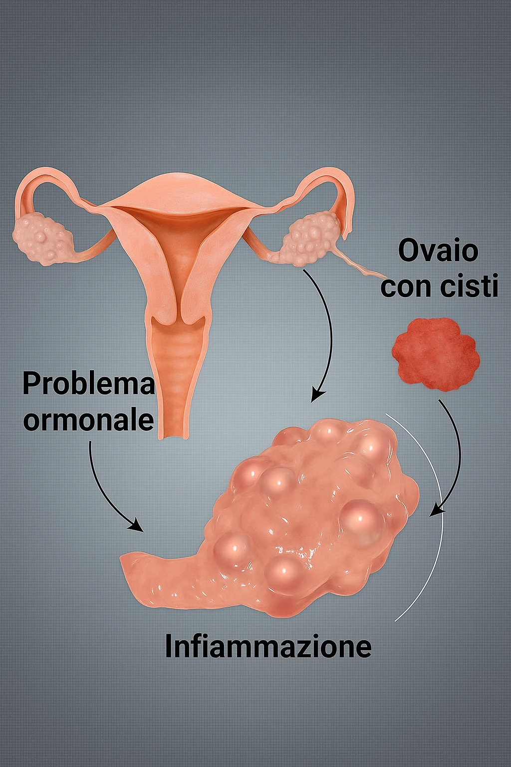 pcos con problema ormonale e infiammatorio SU DONNA in 3d in italiano emoji