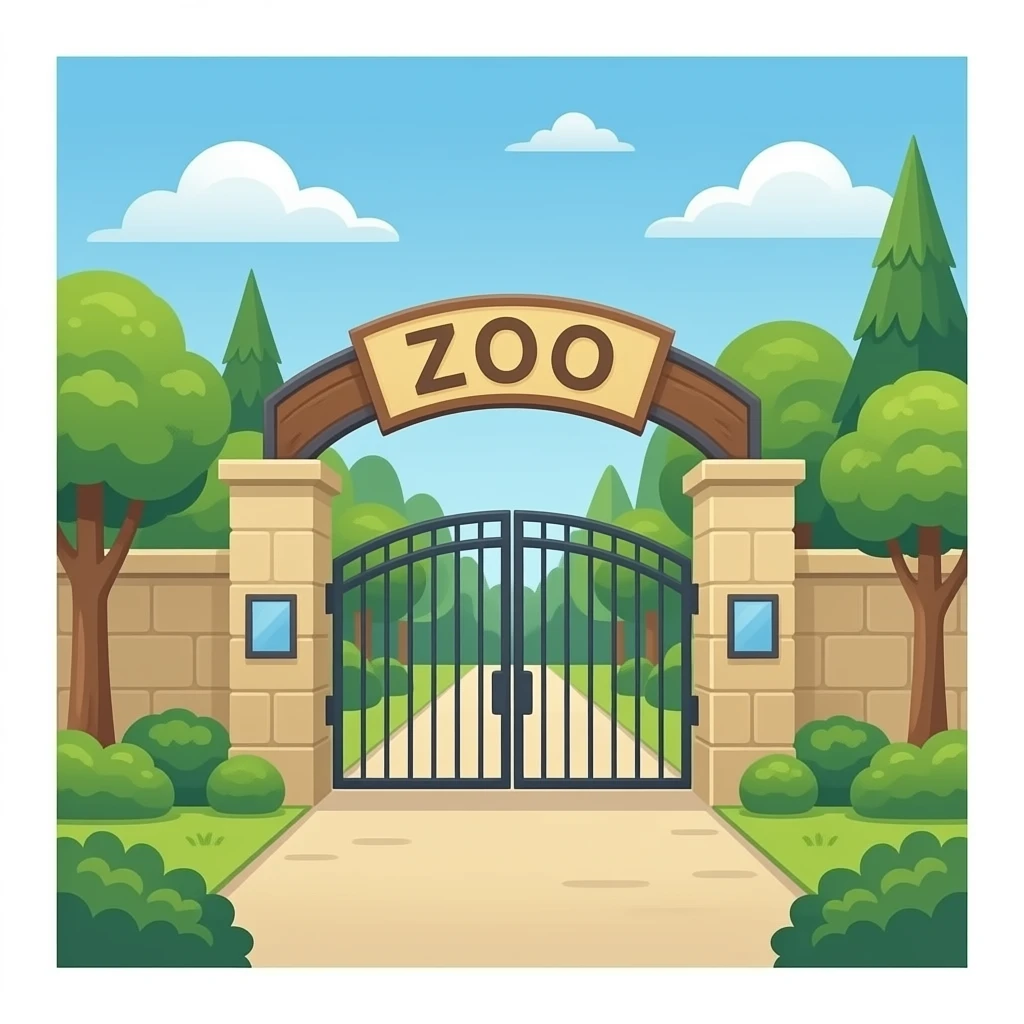 entrada de un zoo no tan animada, mas grande y que la puerta este abierta que ponga zoo arriba que no hya animales fuera emoji