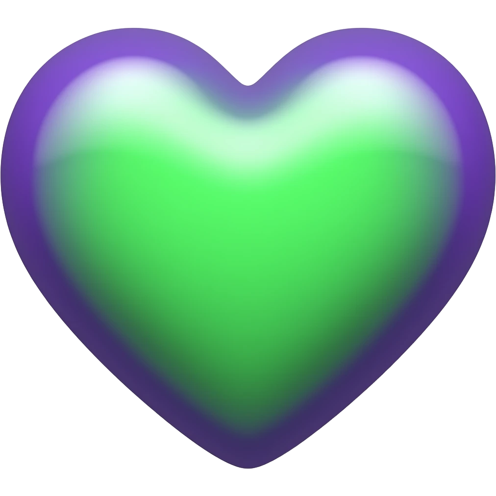 neon green and purple heart emoji