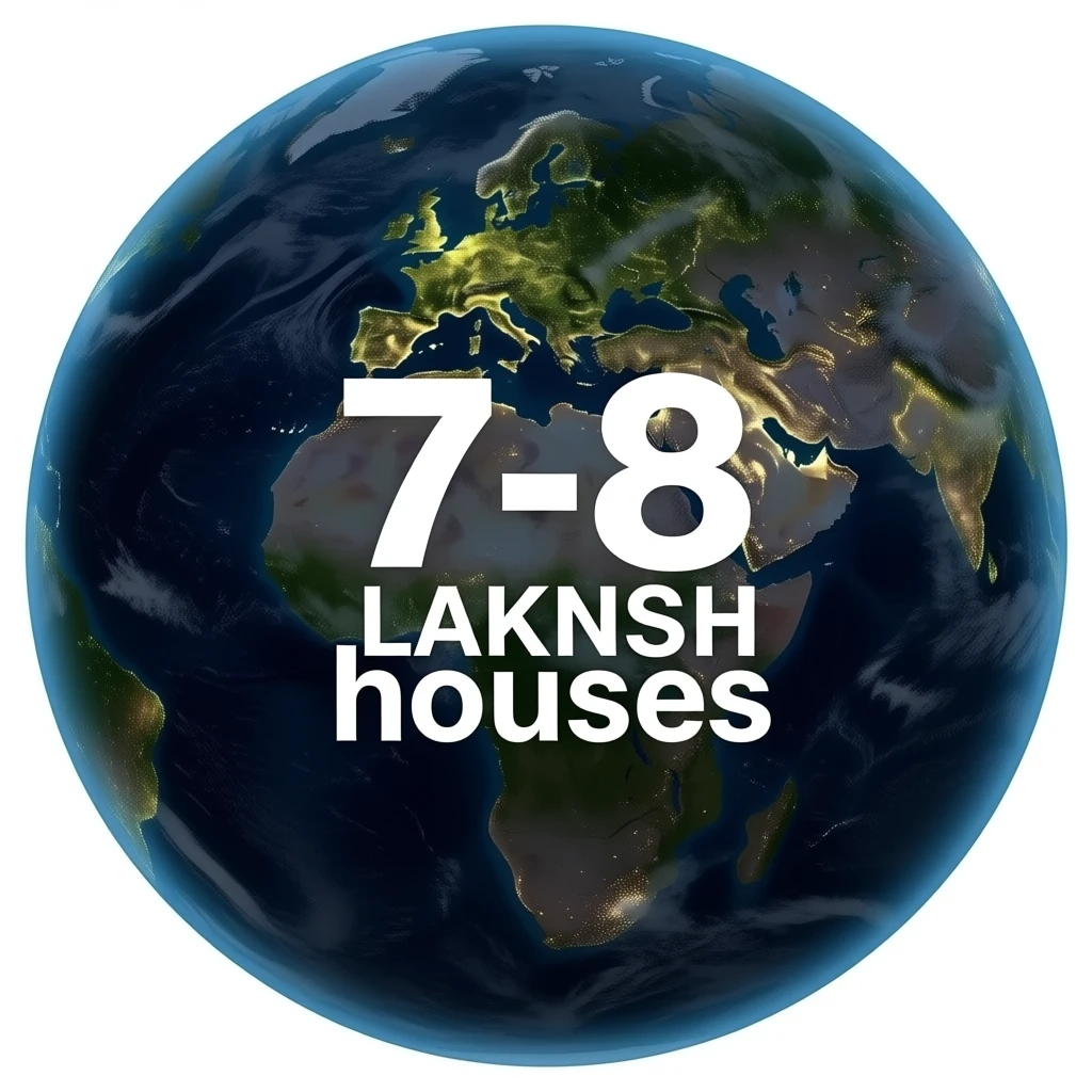 World from space with full houses lights on
a text as "7-8 LAKSH houses" emoji