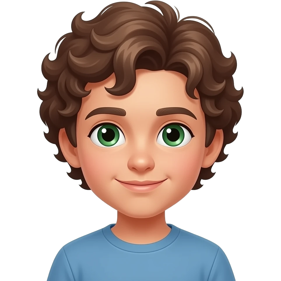 chico con rulos marrones y ojos verdes emoji