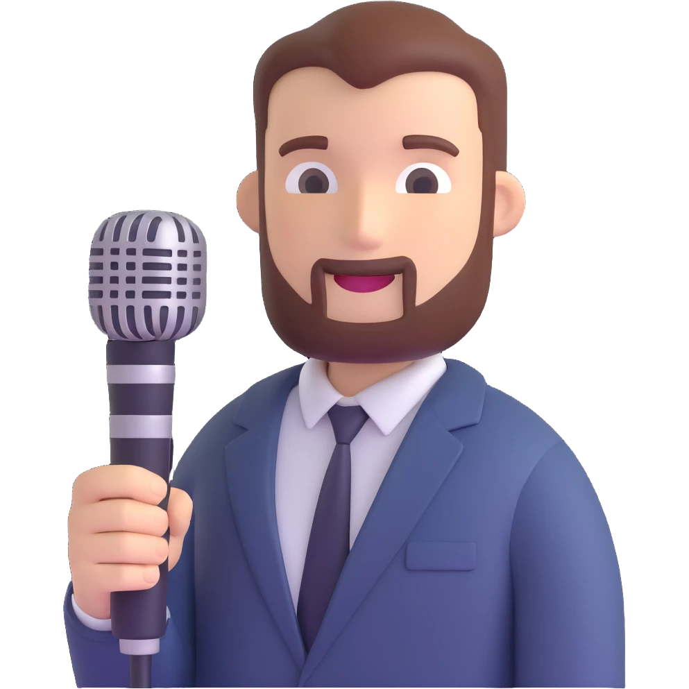 Vavinews Man, professional news reporter with microphone emoji