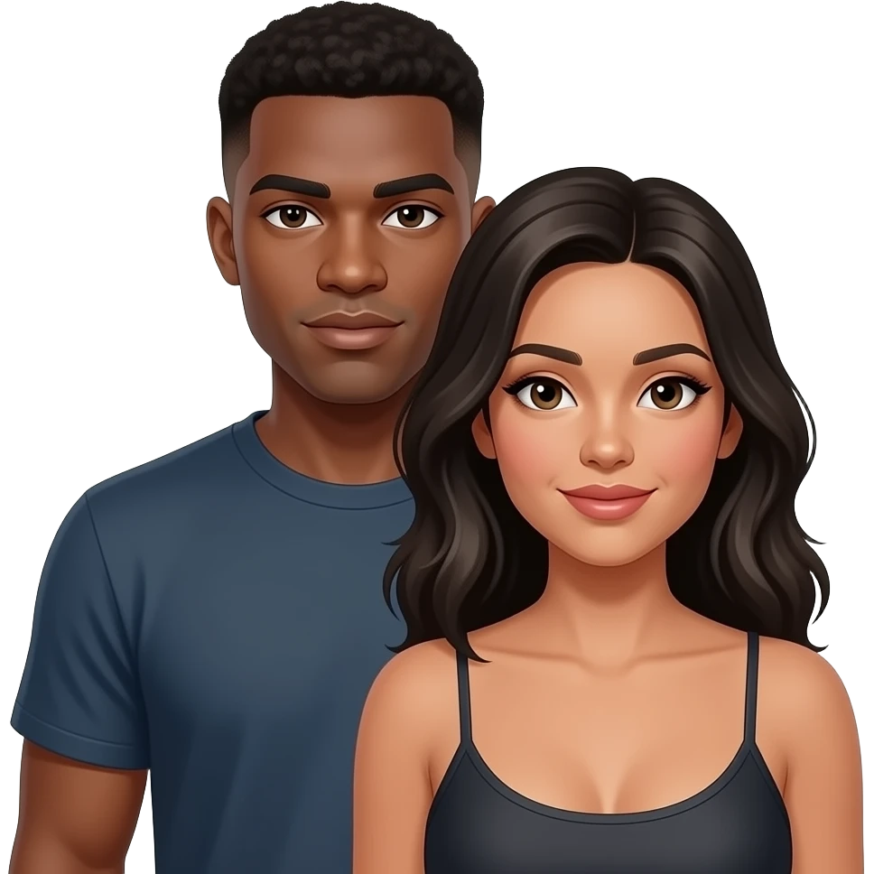 Black guy with a fade medium brown texture and girl in front of him with her shirt on with spaghetti straps butt her tit is popping out of one side and she has black hair so does the man emoji