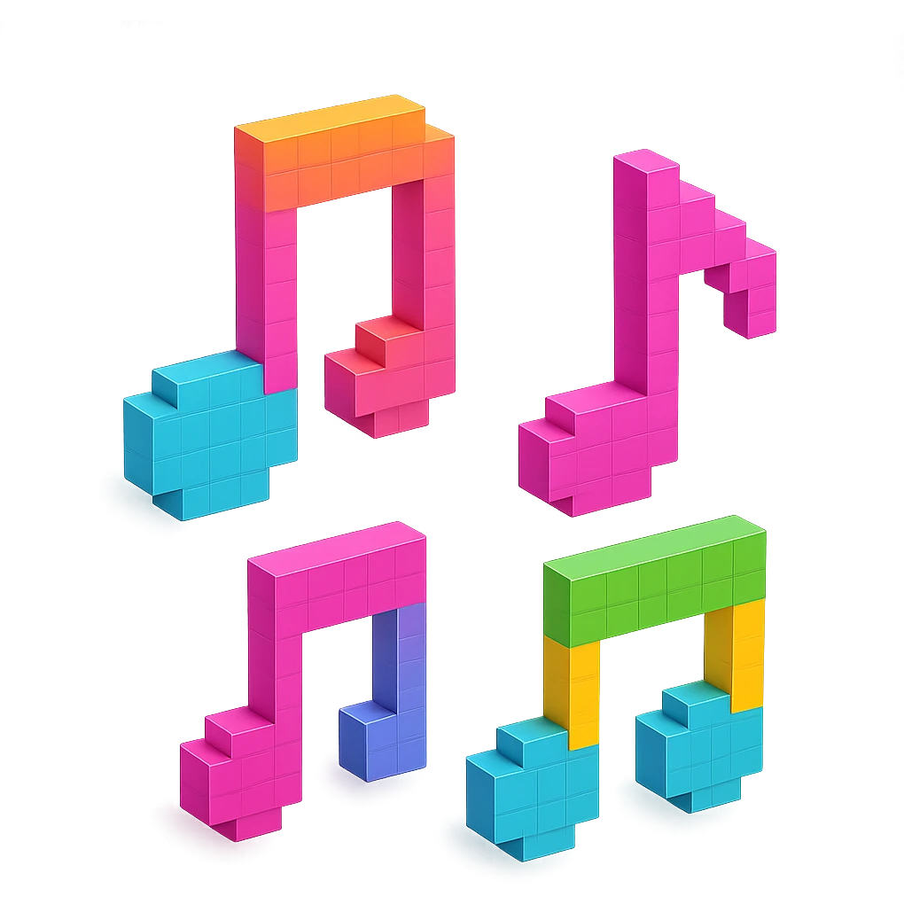 detailed and intricate voxel-style musical notes emoji