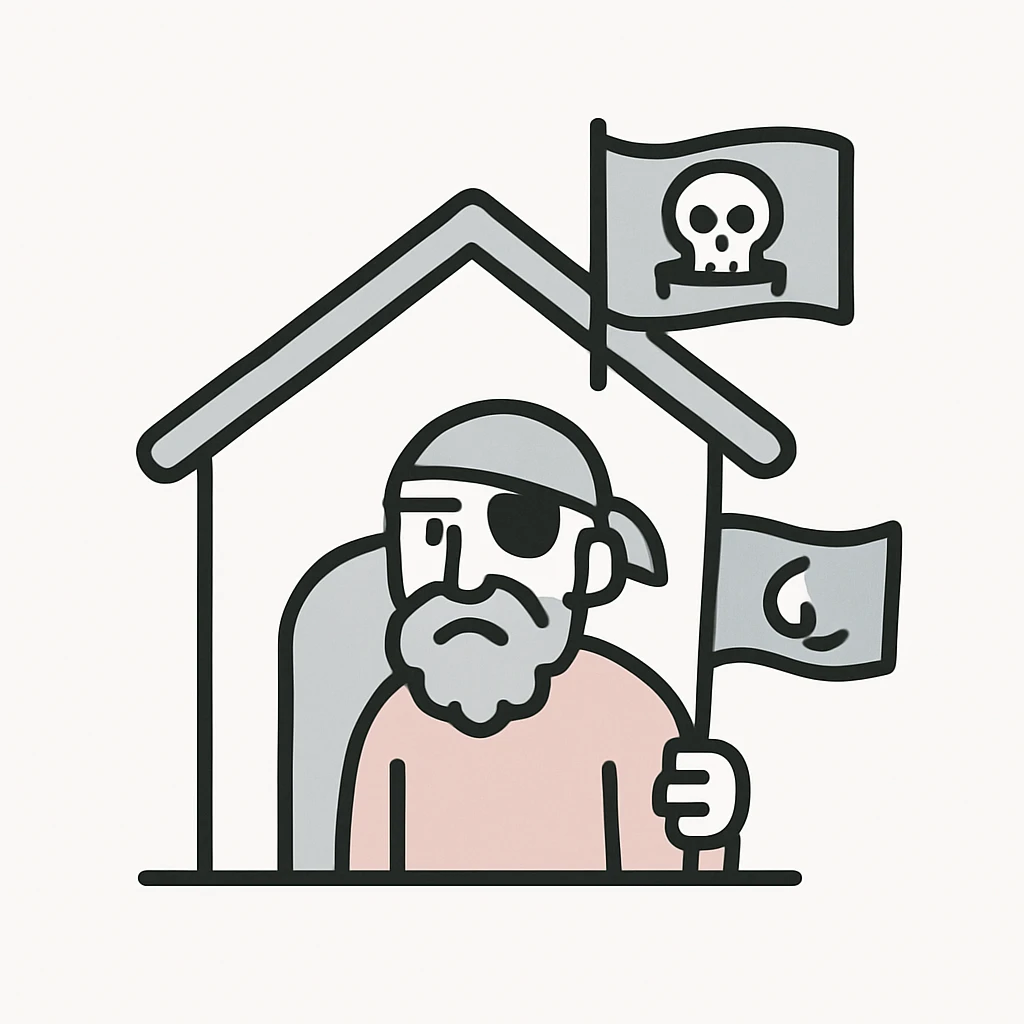 old pirate's house with skull flag emoji