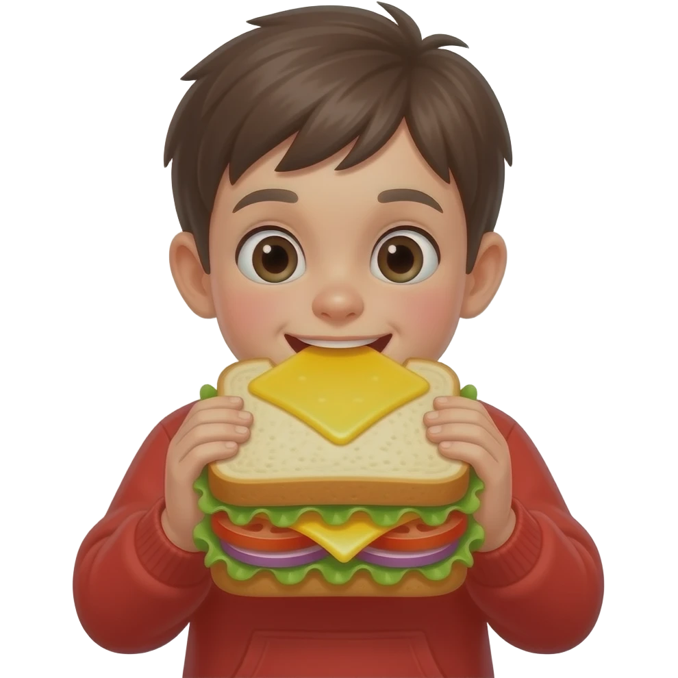 red clothes kid eating very big  sandwich emoji