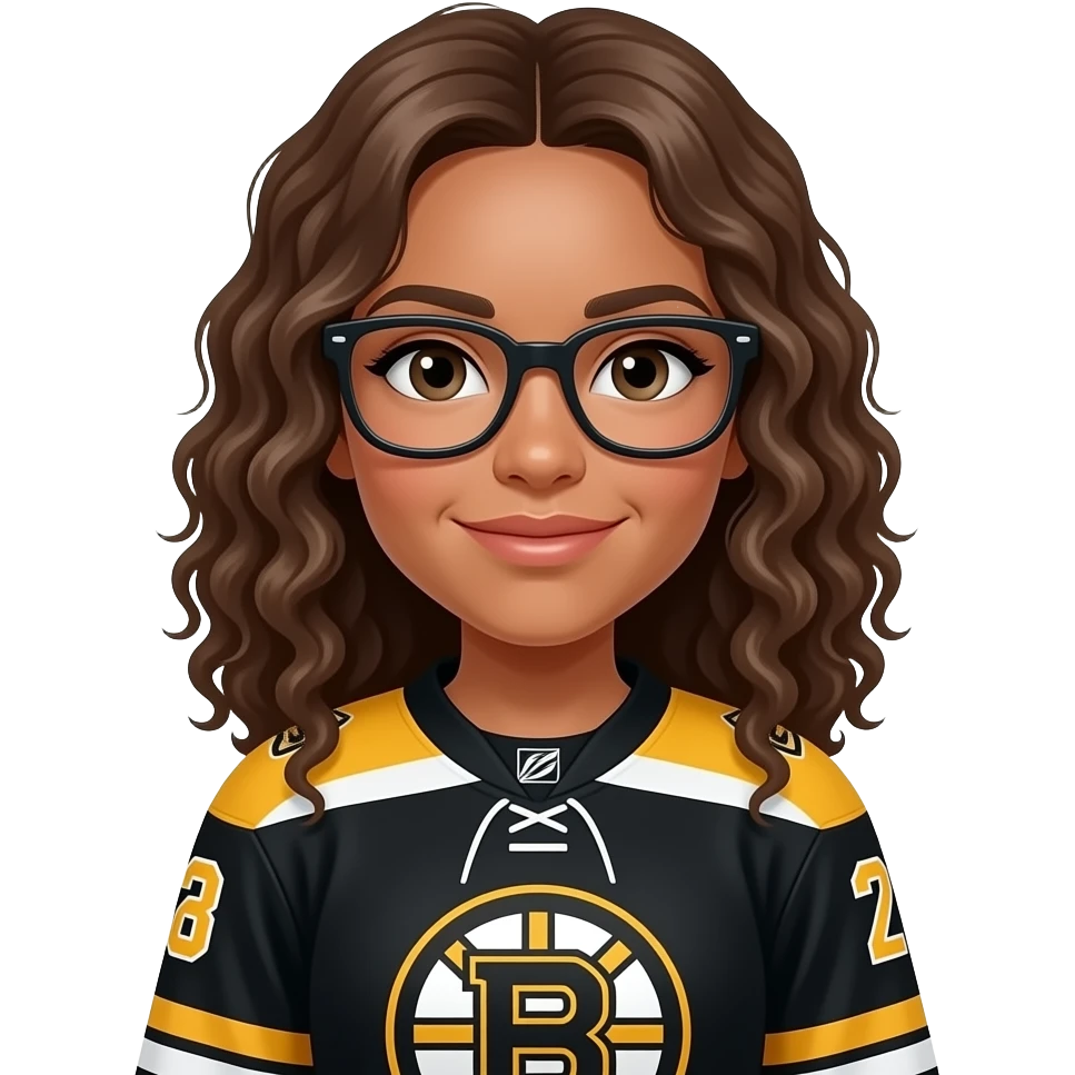 Female boston bruins with glasses and bangs curly hair emoji