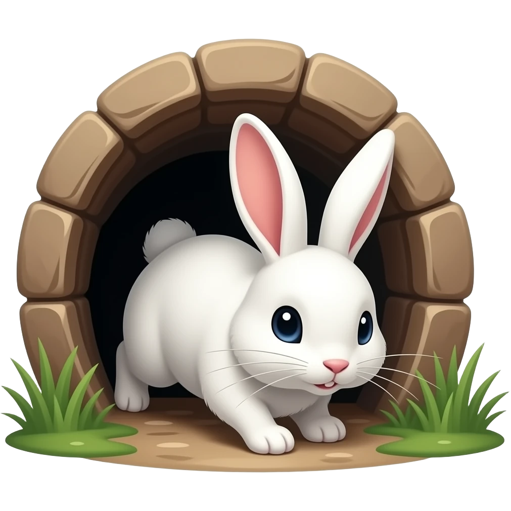 White rabbit going down the Alice in wonderland rabbit hole emoji