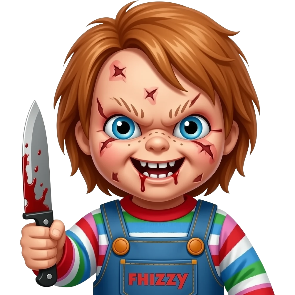 chucky with damaged face  holding bloody knife emoji