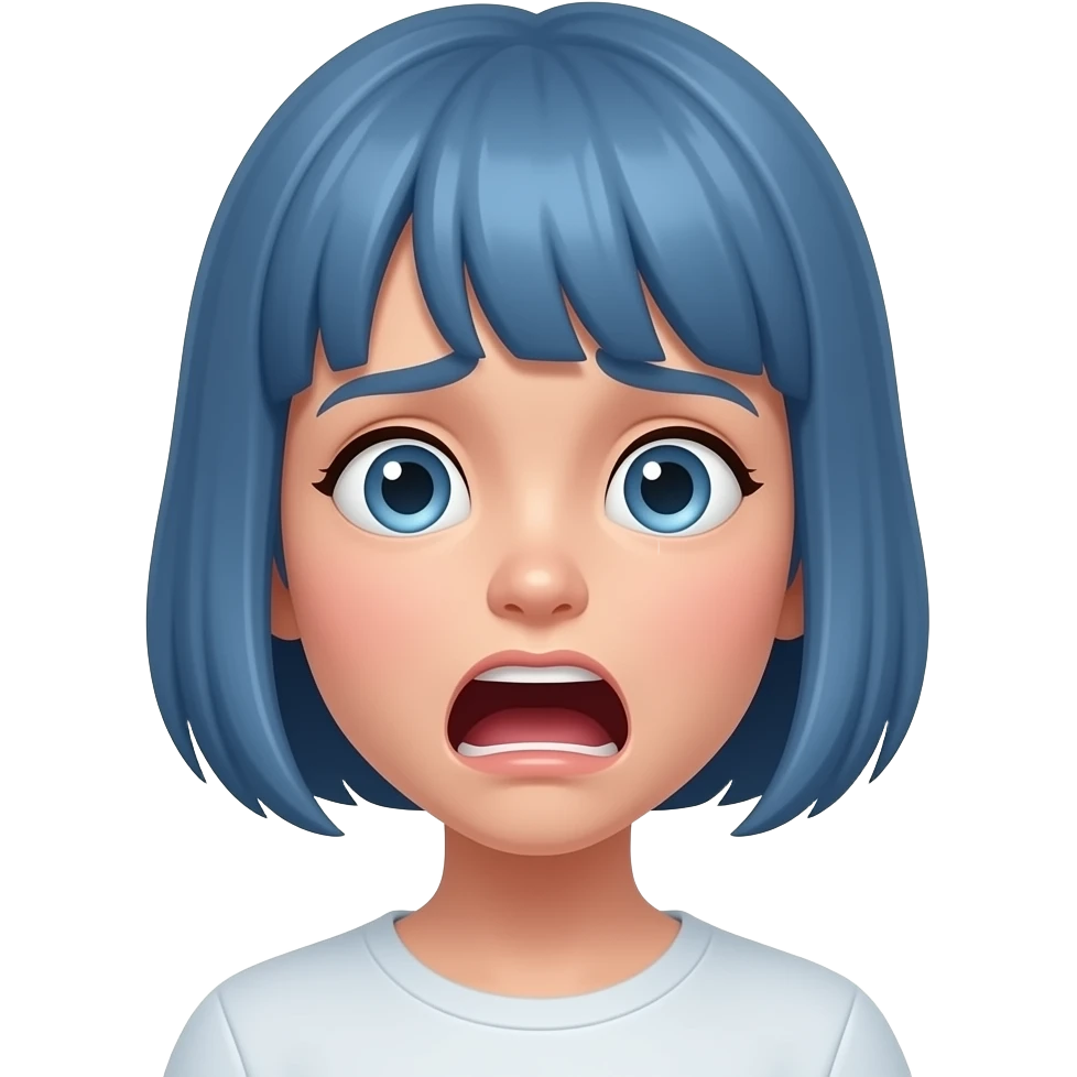 A girl with short blue hair screams in fear emoji
