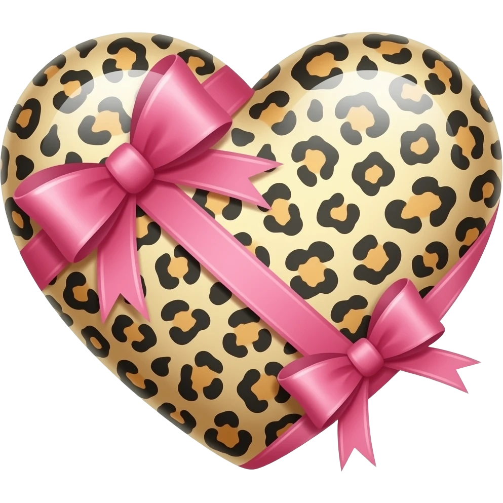 Beige Leopard heart with a pink ribbon bows emoji