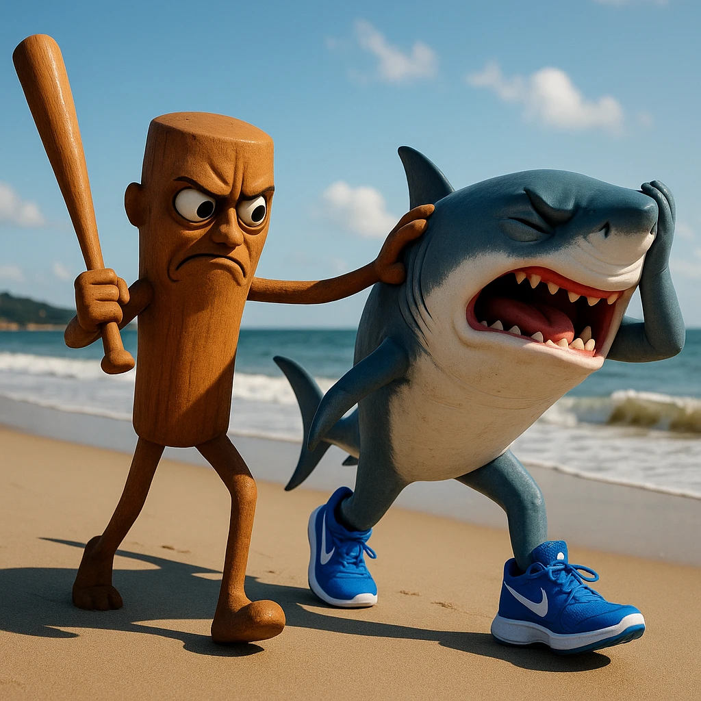 create this image with 4 different emotion to each of them .CREATE ONE WHERE THE ONE WITH THE STICK IS BEATING THE OTHER.
 emoji
