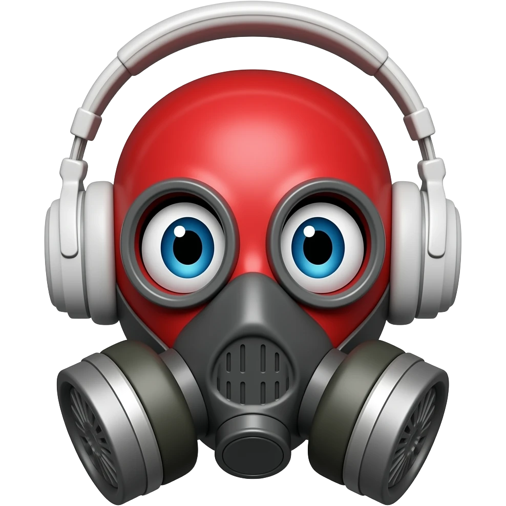 red biohazard mask with white headphones emoji