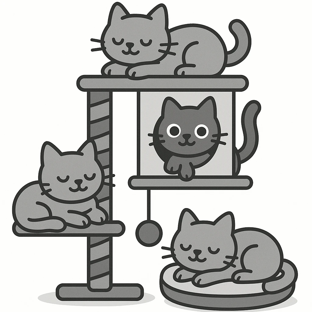 cats relaxing in a vertical playhouse emoji