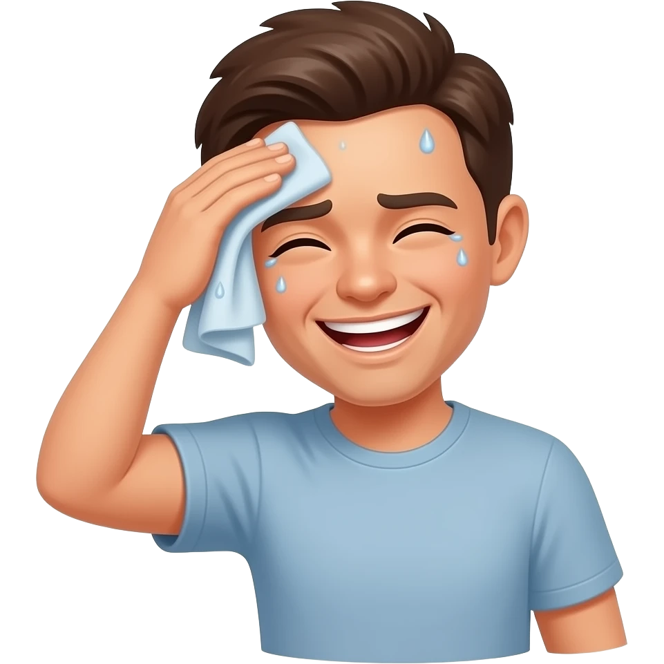 A Smiling Emoji Character Wipes Its Brow with a Cloth, while Beads of Sweat Dot Its Face, Conveying a Sense of relief emoji
