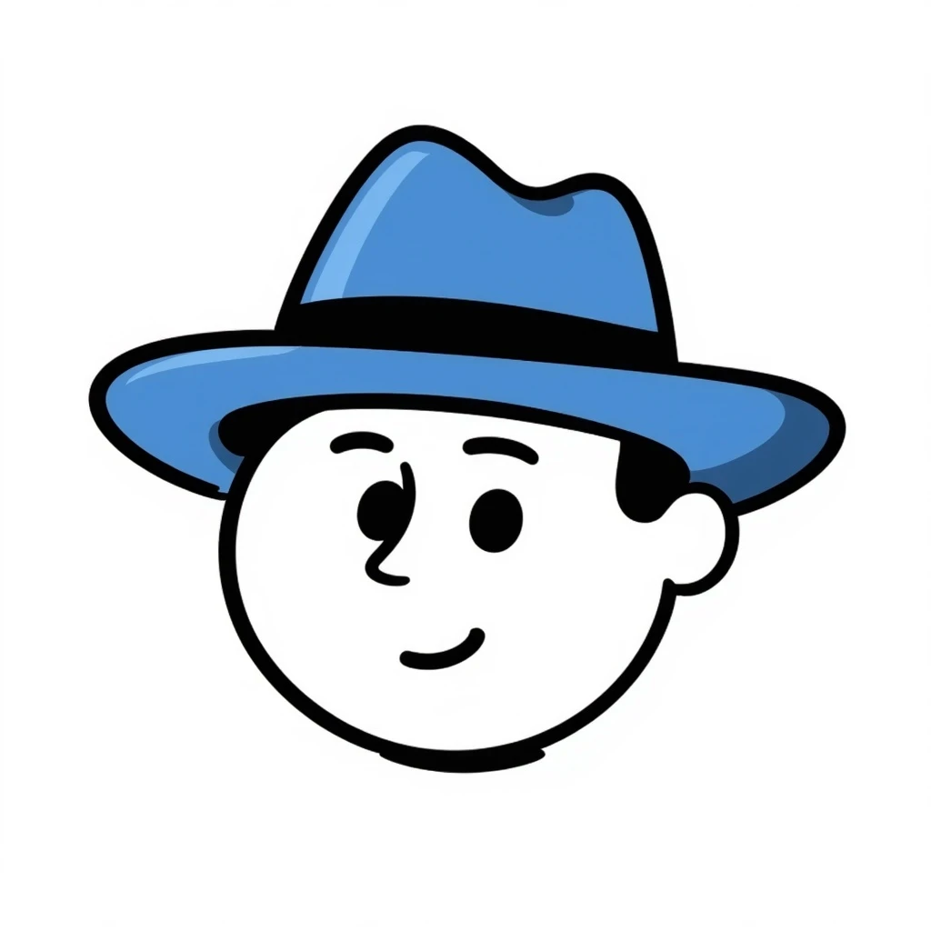 emoji head in blue panama hat, ios 18 style emoji