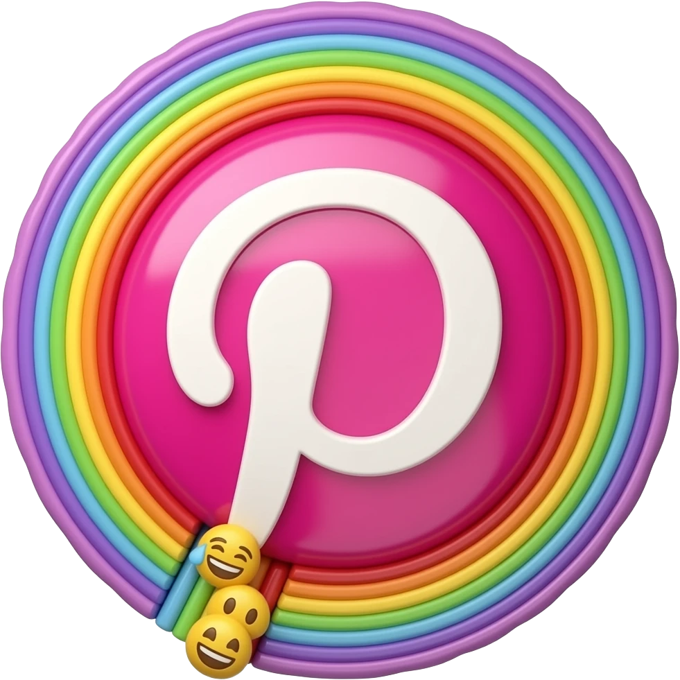 Pinterest logo in bright vivid hot pink, in 3d style with all colors of the rainbow as a border outlined around each letter, isolated, 3d rendering, no emoji icons no emoji faces and must have no human figures emoji