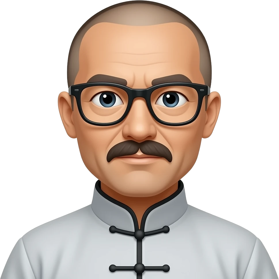 Personnage taichi lunette noire moustache pas beaucoup de cheveux emoji