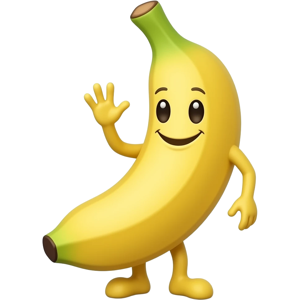 The emoji depicts a smiling space banana with arms and legs. emoji