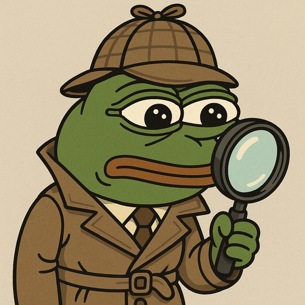 Pepe the Frog as a detective with magnifying glass emoji