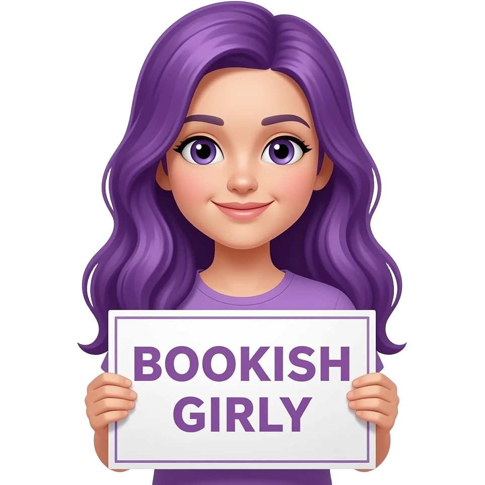 girl with long purple hair with a BOOKISH GIRLY sign emoji