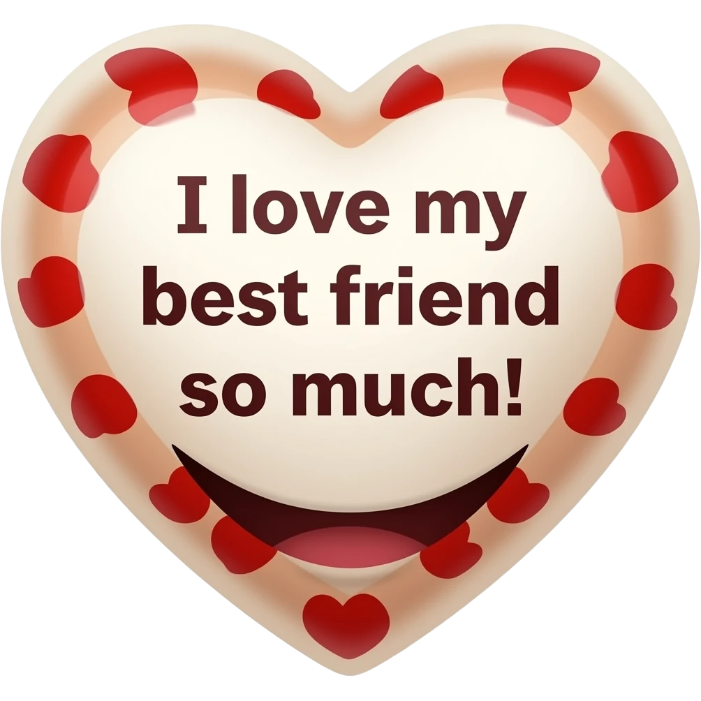 Smile Emoji with a white heart and inside of the heart, it says, I love my best friend so much! emoji