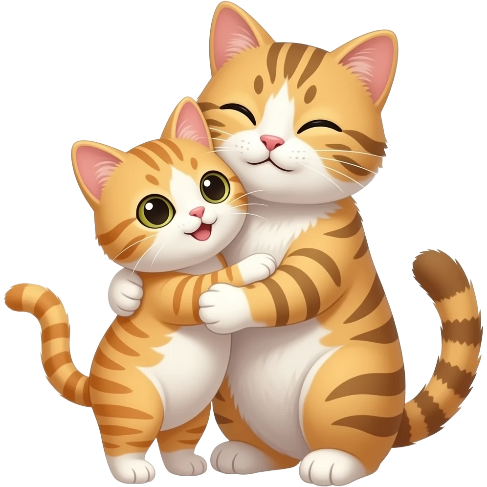 Small cat and big cat hug emoji