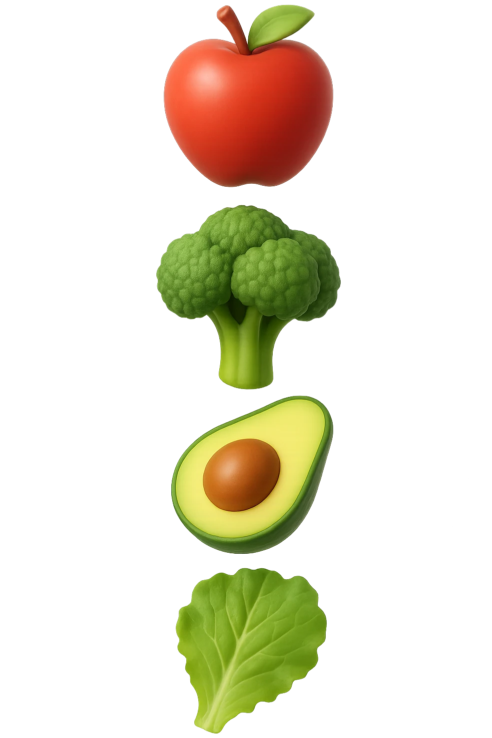 emoji stile iphone in 3d di cibo sano che fluttua in aria vericalmente, iperrealistico 4k emoji