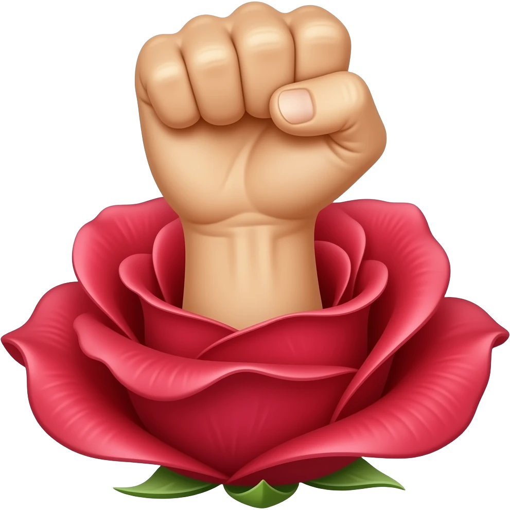 A fist rising out of a red rose blossom emoji