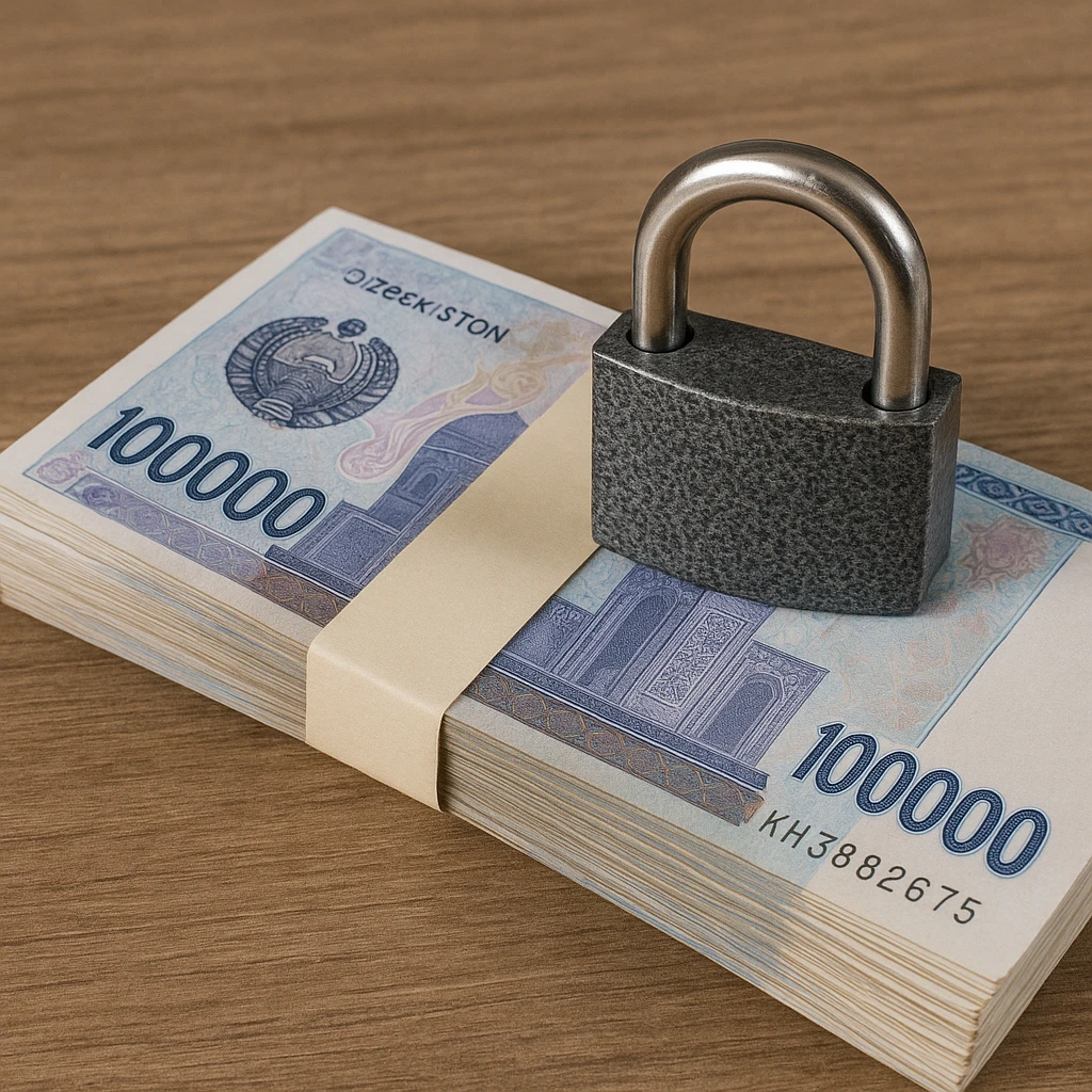 Сгенерируй мне пачку узбекских денег под замком emoji
