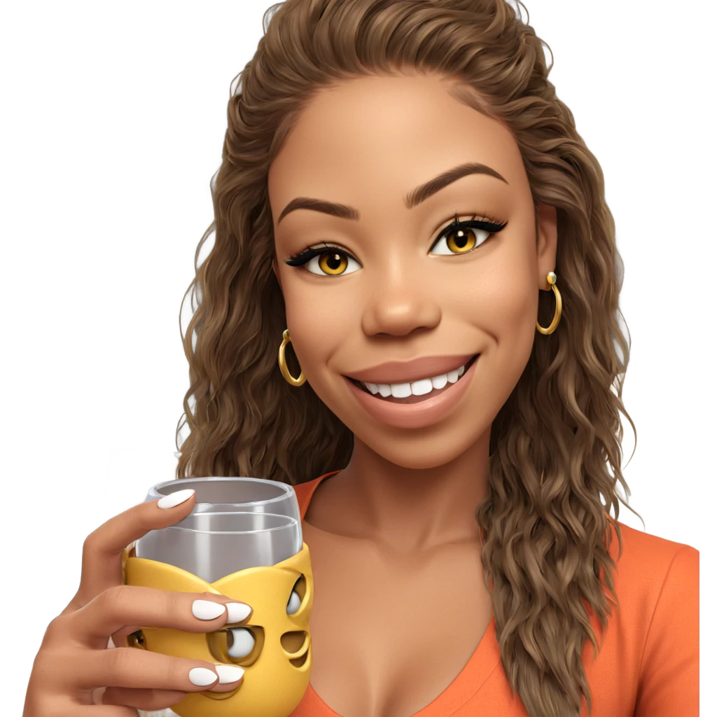 smiling girl with jewelry cup emoji