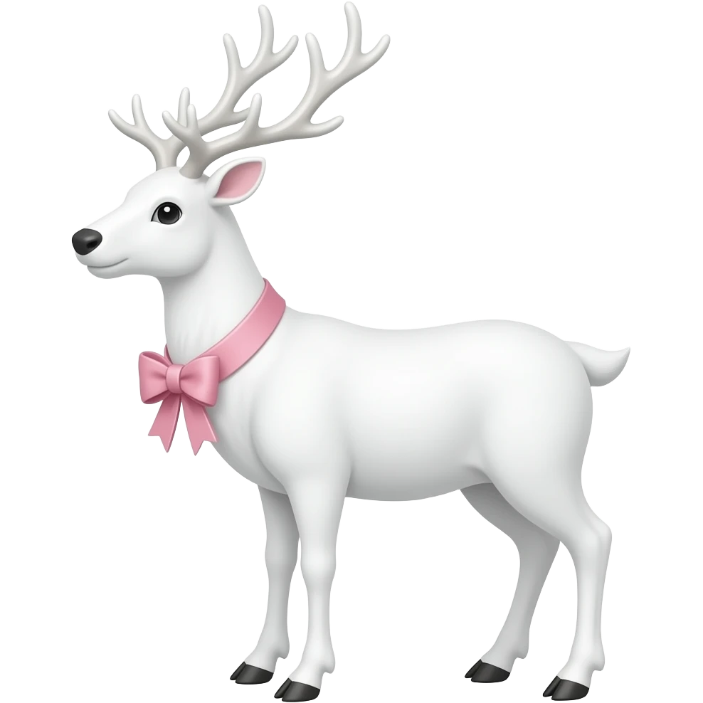 white realistic reindeer full body decorated with pale pink ribbon emoji