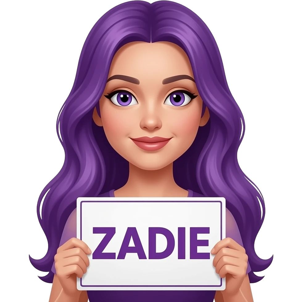 sexy girl with long purple hair holding a ZADIE is sign emoji