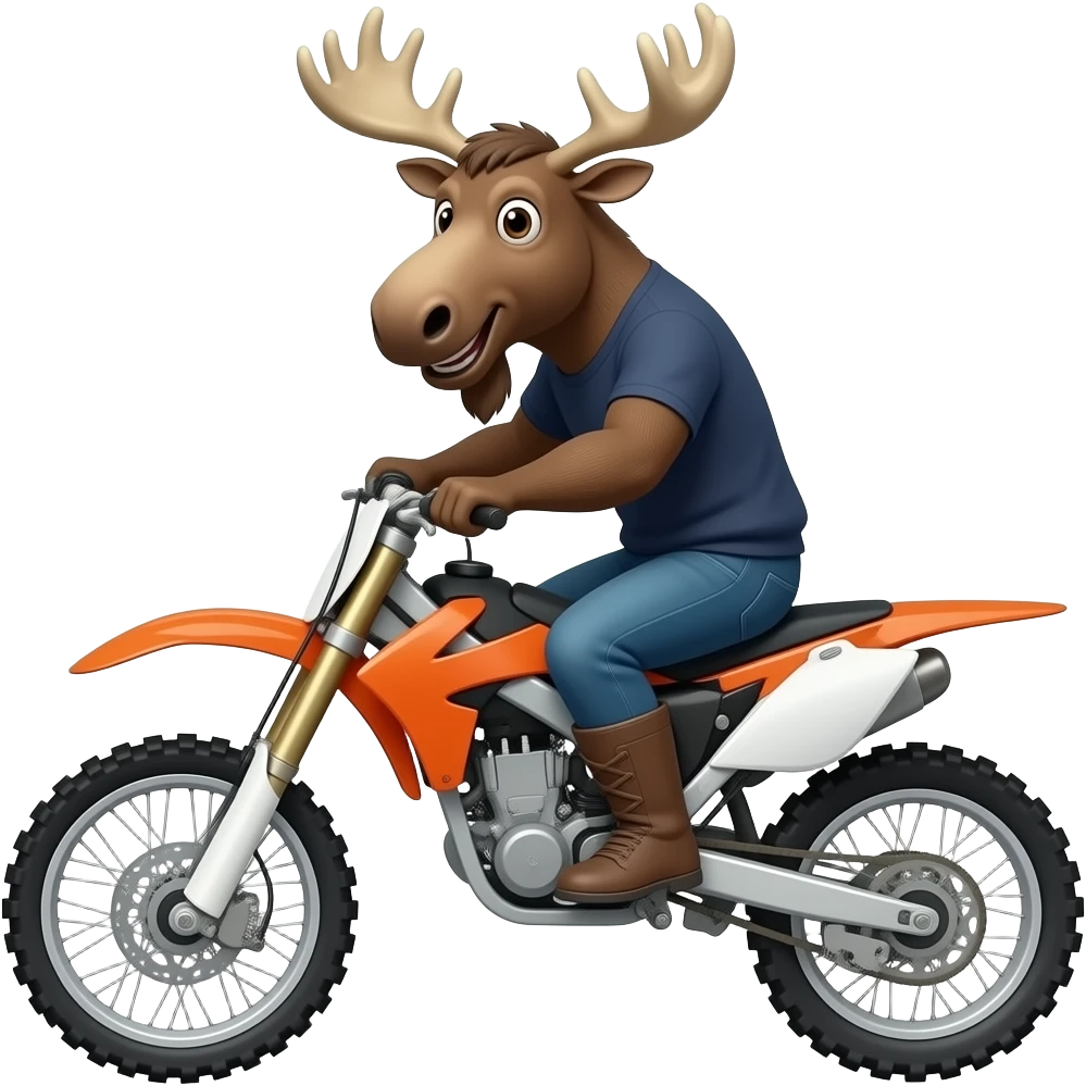 A mean looking moose riding a dirt bike emoji