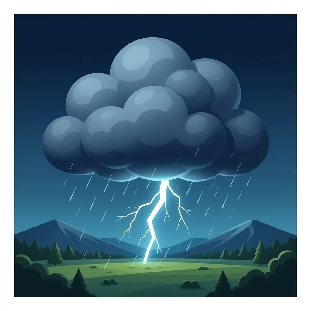 dark fluffy stormy cloud with rain and lightning without emoji
