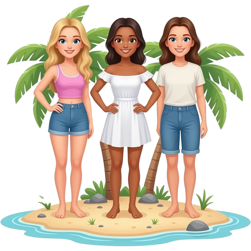 Three lesbian women and one man on a deserted island emoji