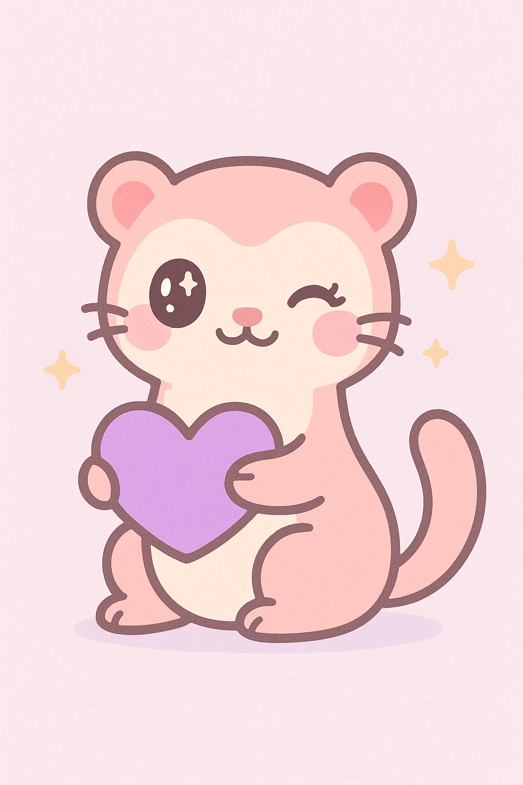 flirtatious ferret with a purple heart, kawaii style, sparkly eyes, charming pose emoji