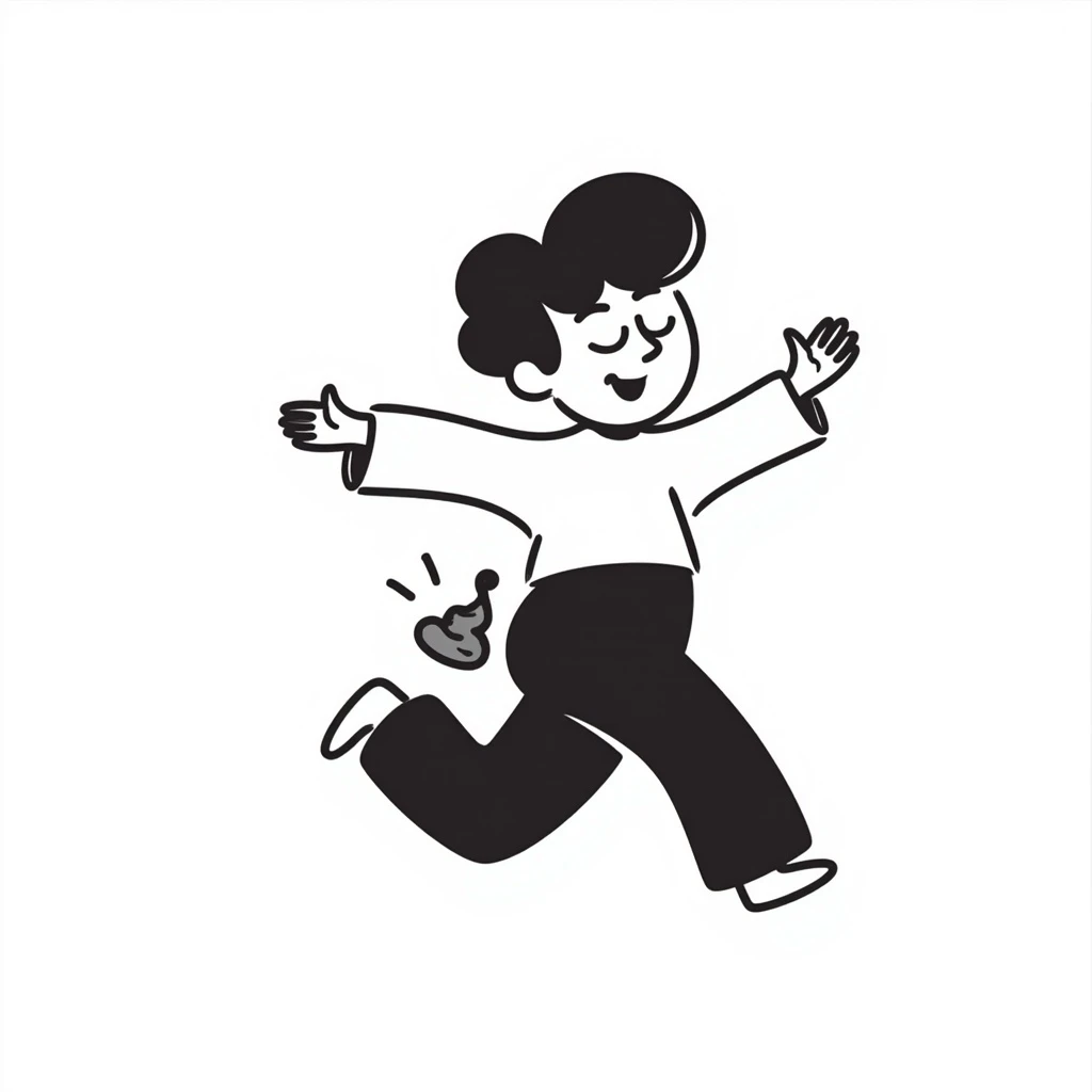 minimal and humorous silly doodle of poop dropping from a butt emoji