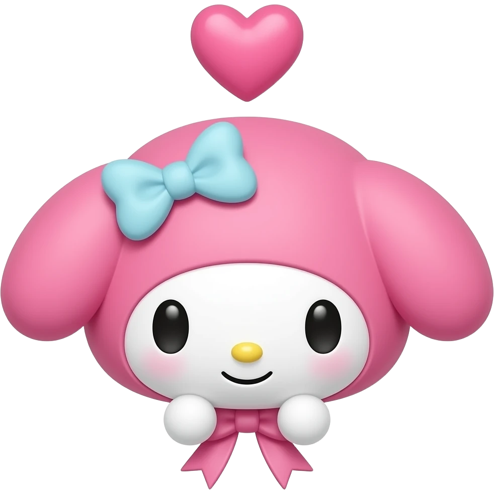 마이멜로디 얼굴만. 리본2개 레이스 달린 핑크색 귀 양쪽 바로 시작 부분에 있는 거. 머리 위에 분홍색 하트 하나 그려진 거. 표정은 그냥 웃고 있는 거 emoji