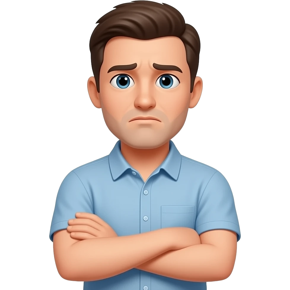 Exactly that but make his face just a tiny bit upset and with his arms crossed like the original emoji