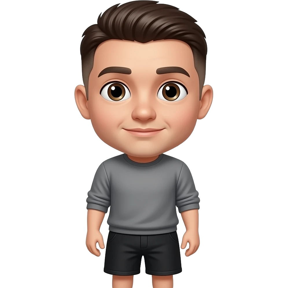 make a black 22 year old with a low taper fade in Black shorts with a grey long sleeve shirt emoji