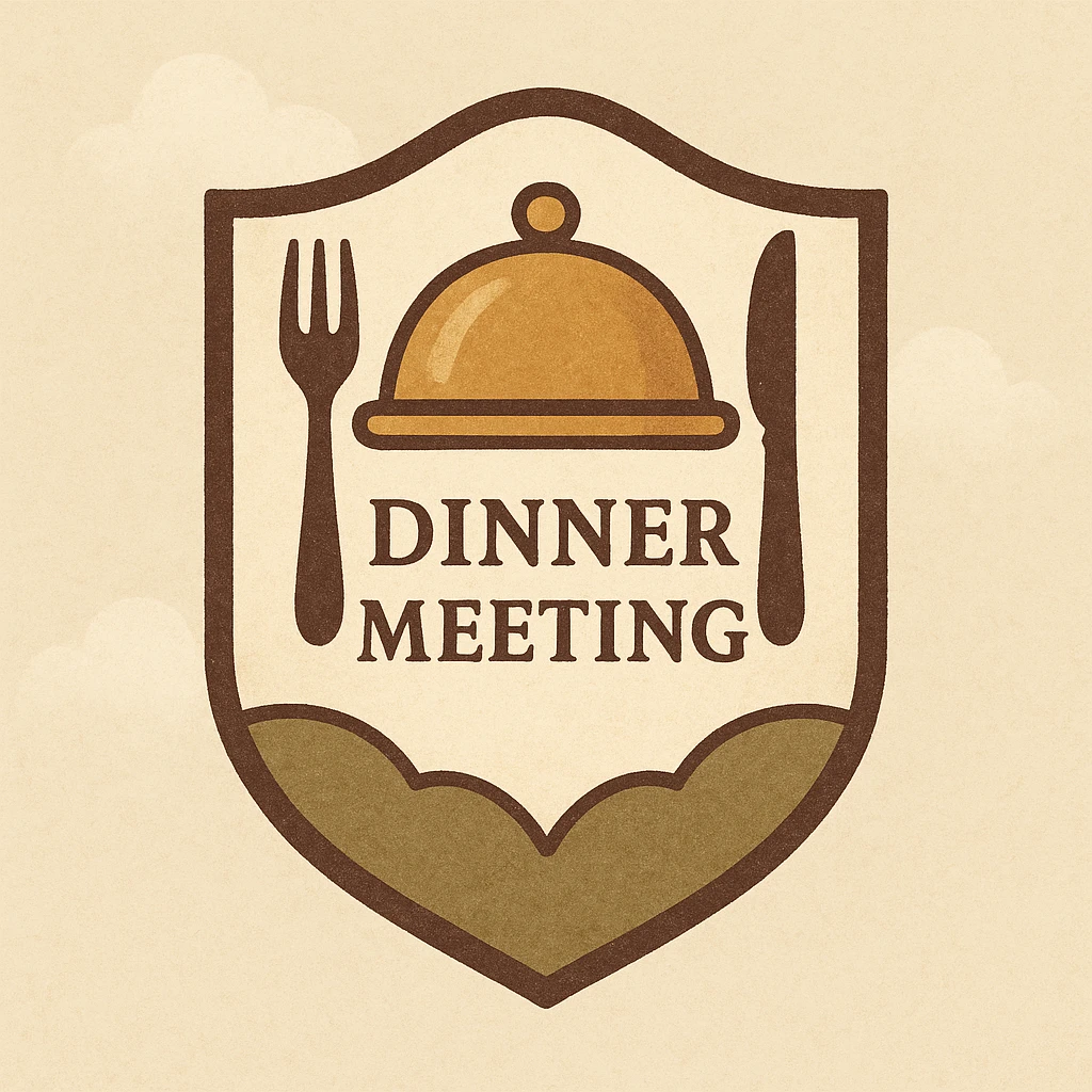 dignified logo for a dinner meeting, crest or emblem style, formal, timeless, crest emblem design, formal and timeless style emoji