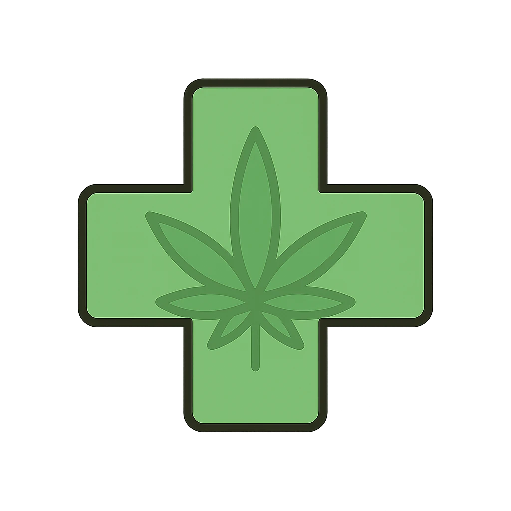 green cross with a faint cannabis leaf pattern inside, simple icon emoji