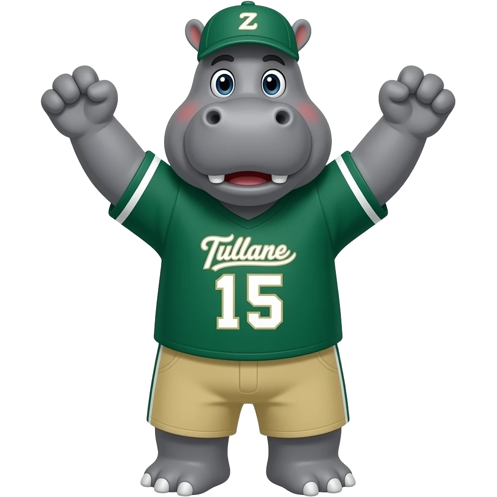 hippo cheering on Tulane sports  decked out in gear emoji