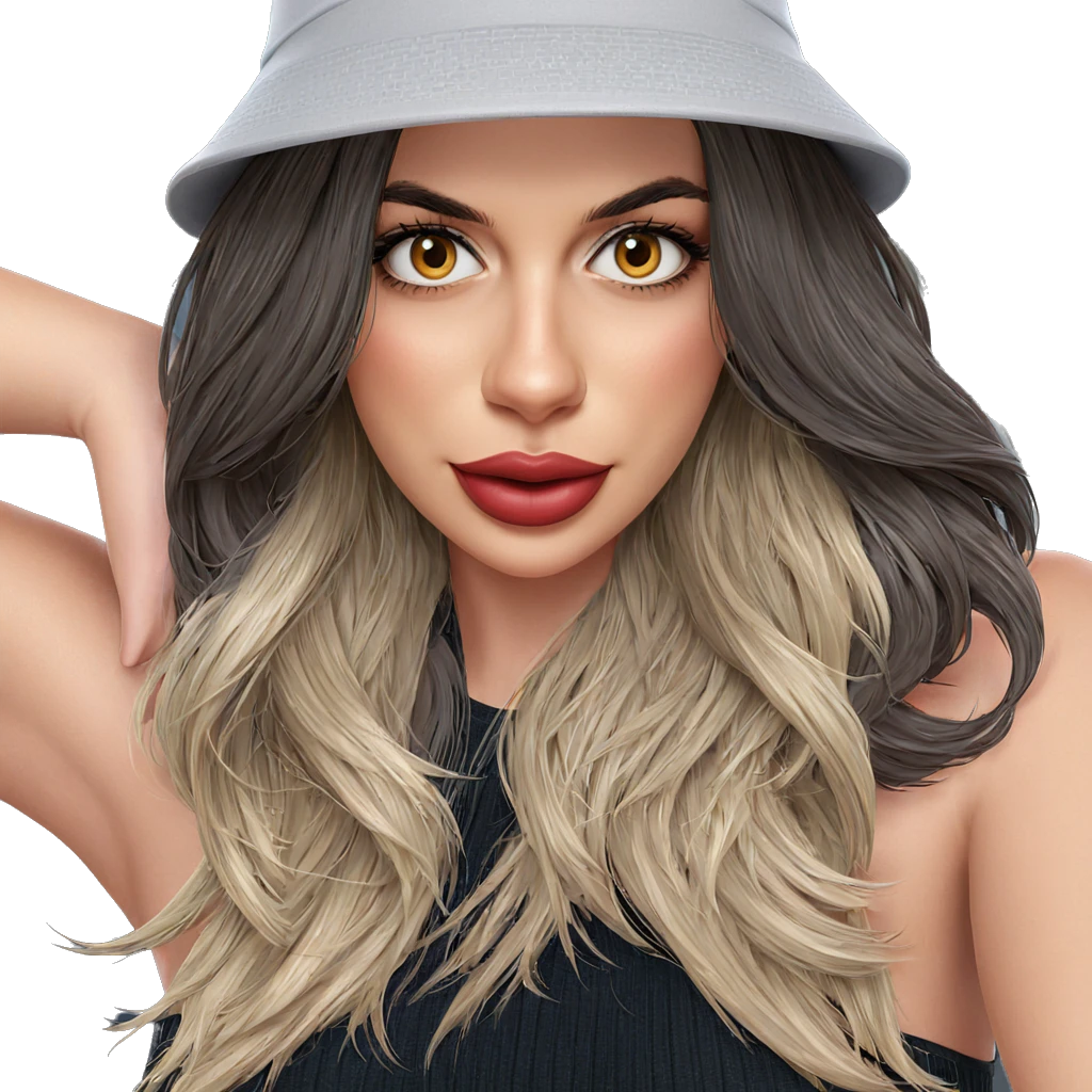 girl with hat and heart emoji