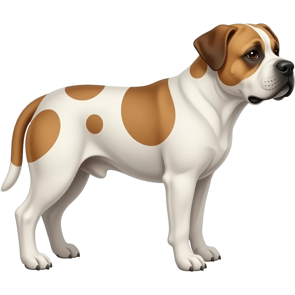 white mastiff dog with brown spots from the side facing right emoji