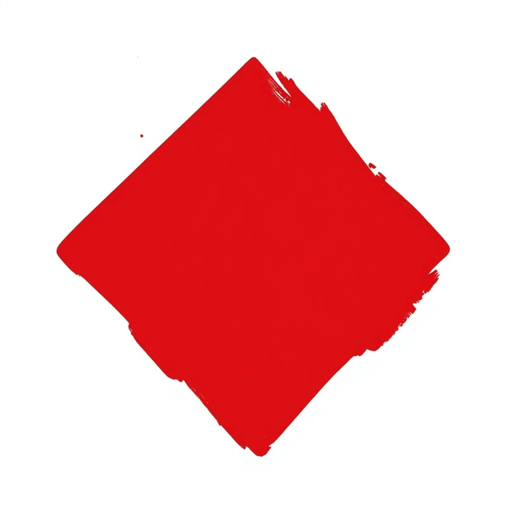 red rhombus in torn calligraphic brush stroke style with uneven edges, no background, 512x512px emoji