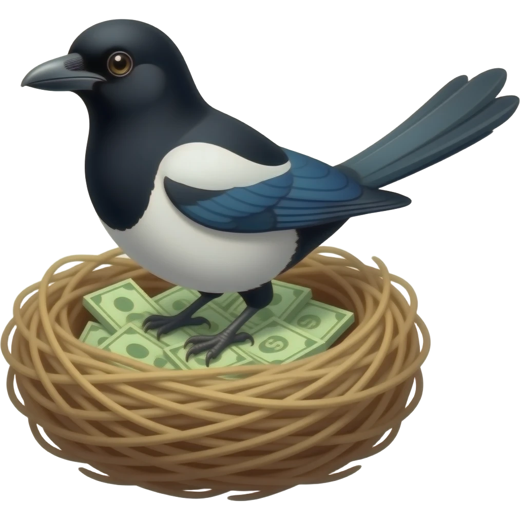 magpie nest with money emoji
