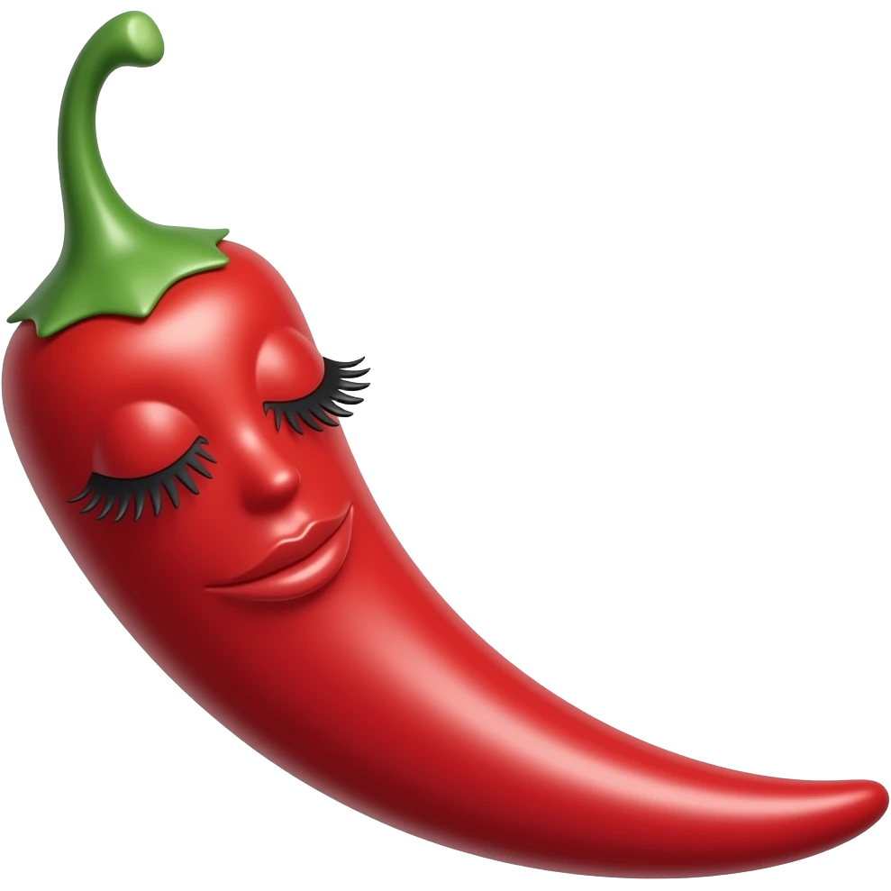 a red chili with girlish and eyelashes face emoji